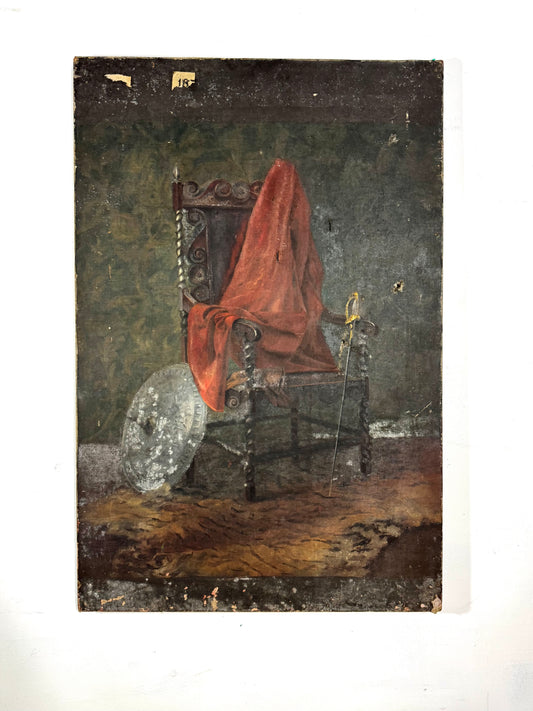 19th Century South Kensington Art School Still Life of 17th c style chair and sword