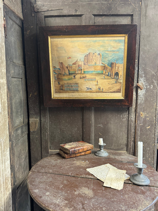 English Naïve School Military Watercolour by James Young of the 48th (Northamptonshire) Regiment of Foot - Carlisle Castle