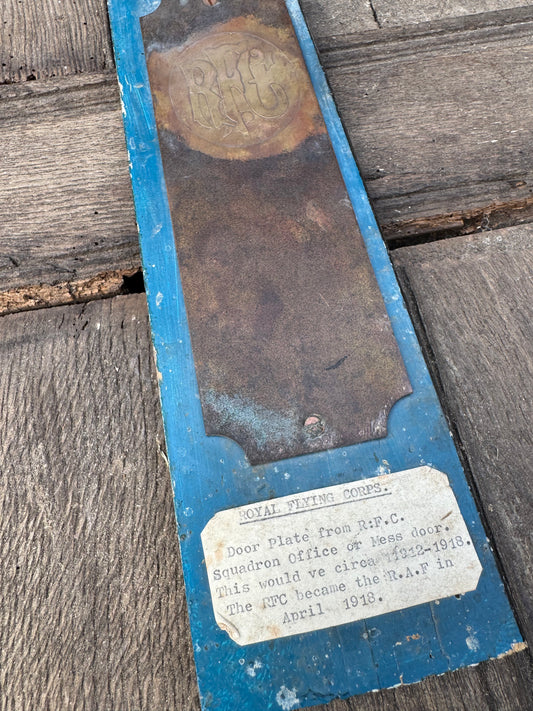 An exceptionally rare Royal Flying Corps finger plate 1912-1918