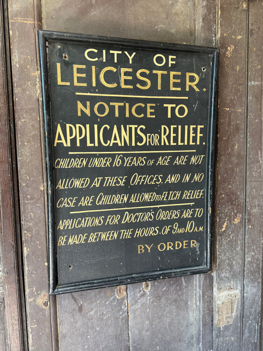 Original Poor Relief hand painted wooden sign .c. 1920