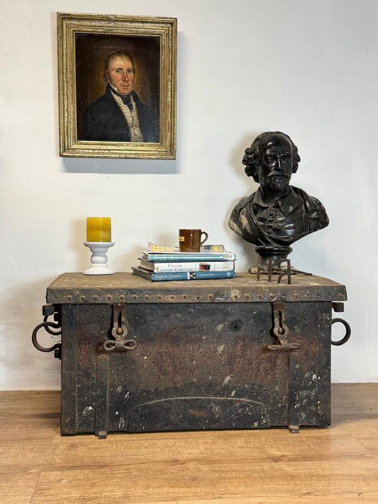 A large and substantial iron and wood strongbox c. 1800