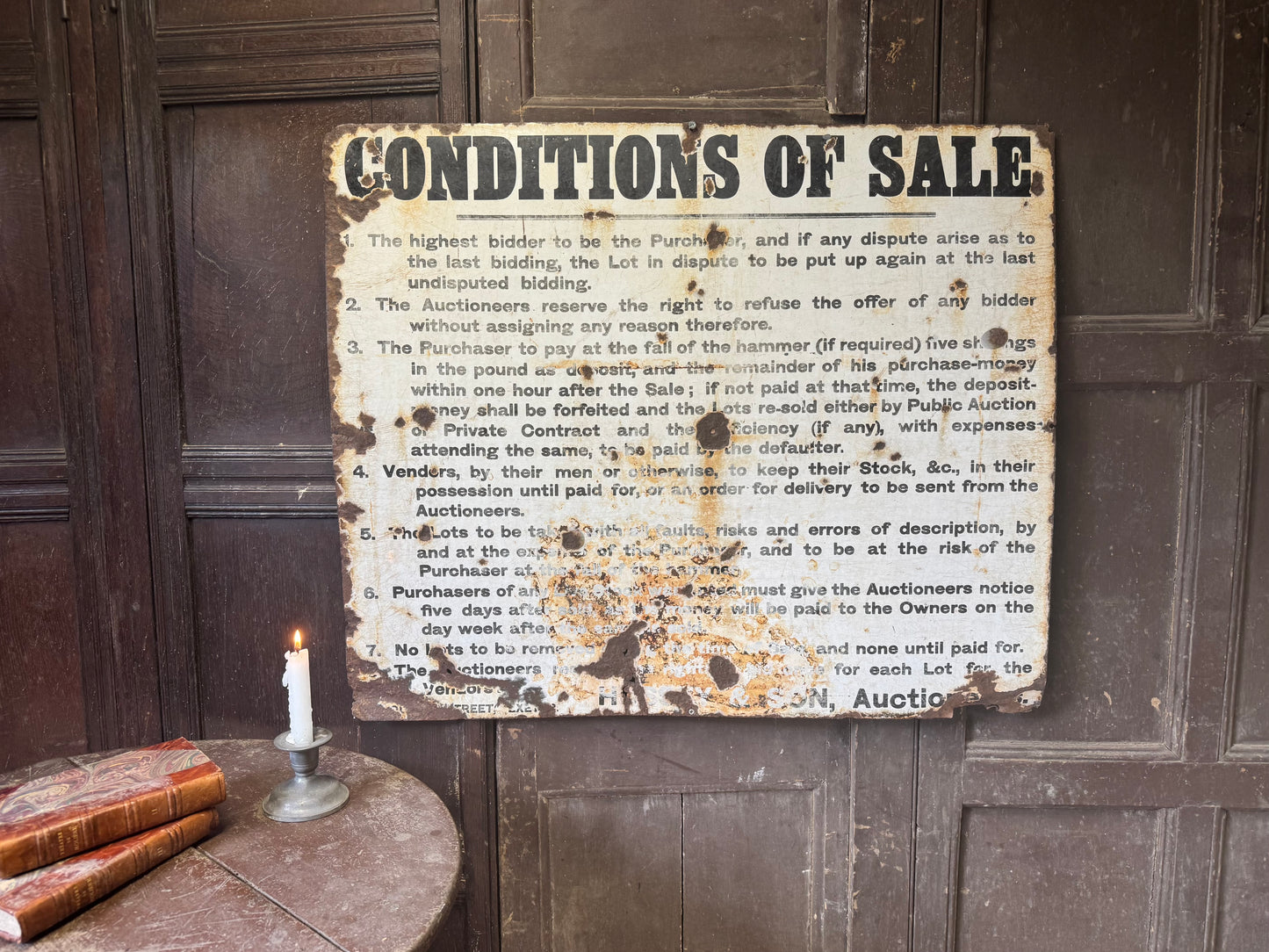 A Mid-20th Century Painted Metal Auctioneers’ West Country Conditions of Sale Sign