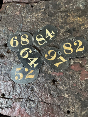 A group of six small early 19th century tole bin labels