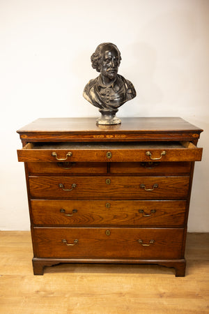 An unusual George III oak North Country oak chest of drawers with inset name 'Mary Rees'