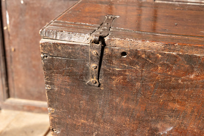 An  Elizabethan carved oak boarded chest with winged fantastic beasts, english, probably West Country, circa 1570–90