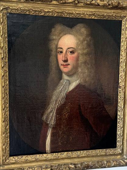 A fine early 18th century portrait of a gentleman in a crimson coat, circle of Joseph Highmore (1692-1780)