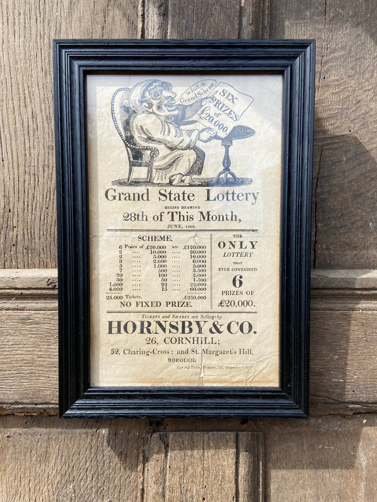 An original George III  handbill for the Grand State Lottery from June, 1808.