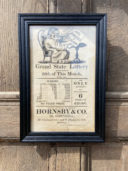 An original George III  handbill for the Grand State Lottery from June, 1808.