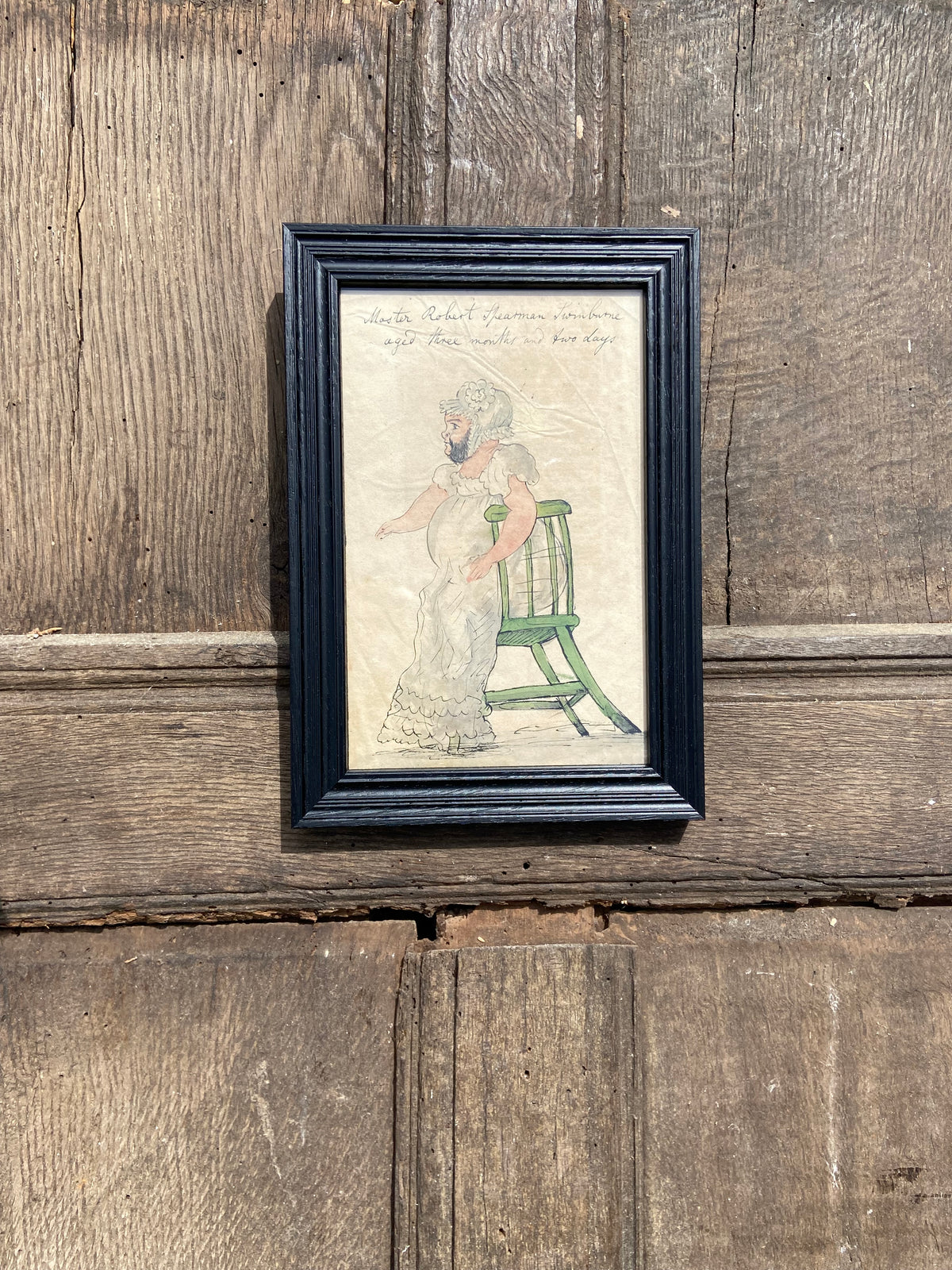 Battle of Waterloo - A naive and unsual portrait, ink and watercolour, of a three month old Robert Spearman Swinburne aged 3 years and two days