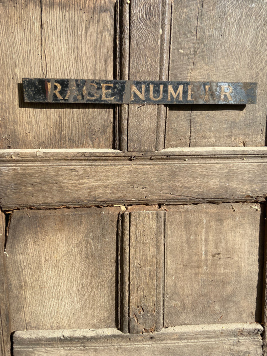 Early 20th century tole sign "Race Number"