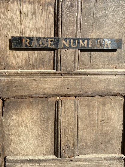 Early 20th century tole sign "Race Number"