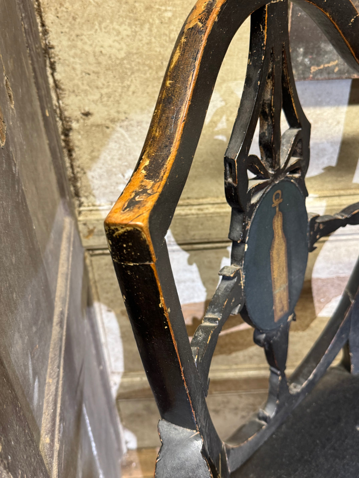 A late 18th-century George III painted open armchair with unusual block feet
