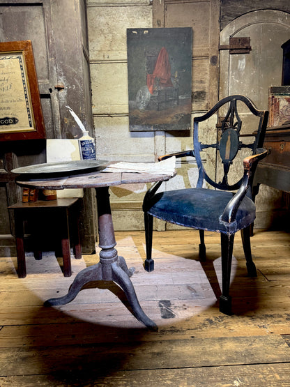 A late 18th-century George III painted open armchair with unusual block feet
