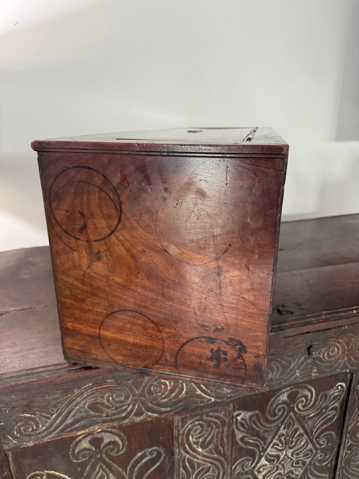 A rare early 19th century mahogany  travelling chest from a 'Phaeton' carriage of excellent colour.