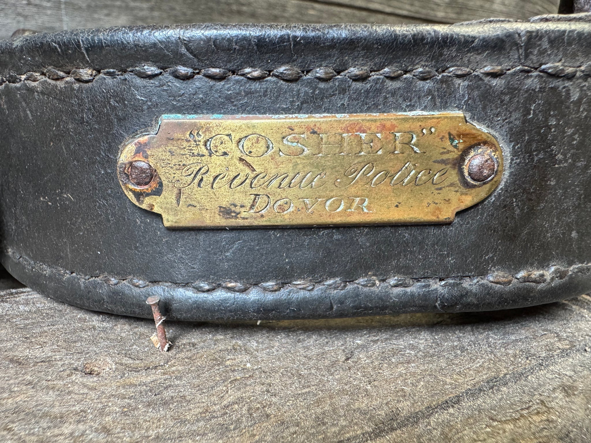 A rare early English 19th century dog collar and lead "Cosher" of the Revenue Police