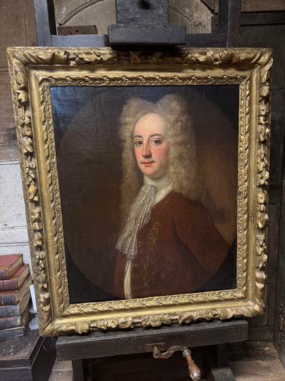 A fine early 18th century portrait of a gentleman in a crimson coat, circle of Joseph Highmore (1692-1780)