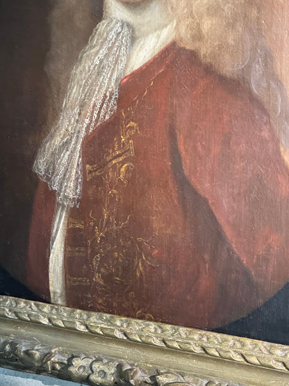 A fine early 18th century portrait of a gentleman in a crimson coat, circle of Joseph Highmore (1692-1780)