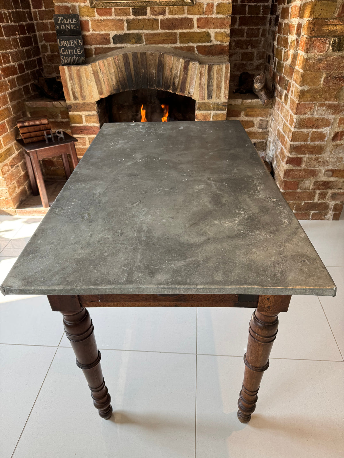 French walnut  zinc top prep table c. 1900