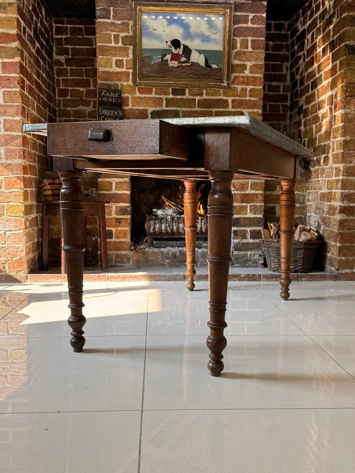 French walnut  zinc top prep table c. 1900