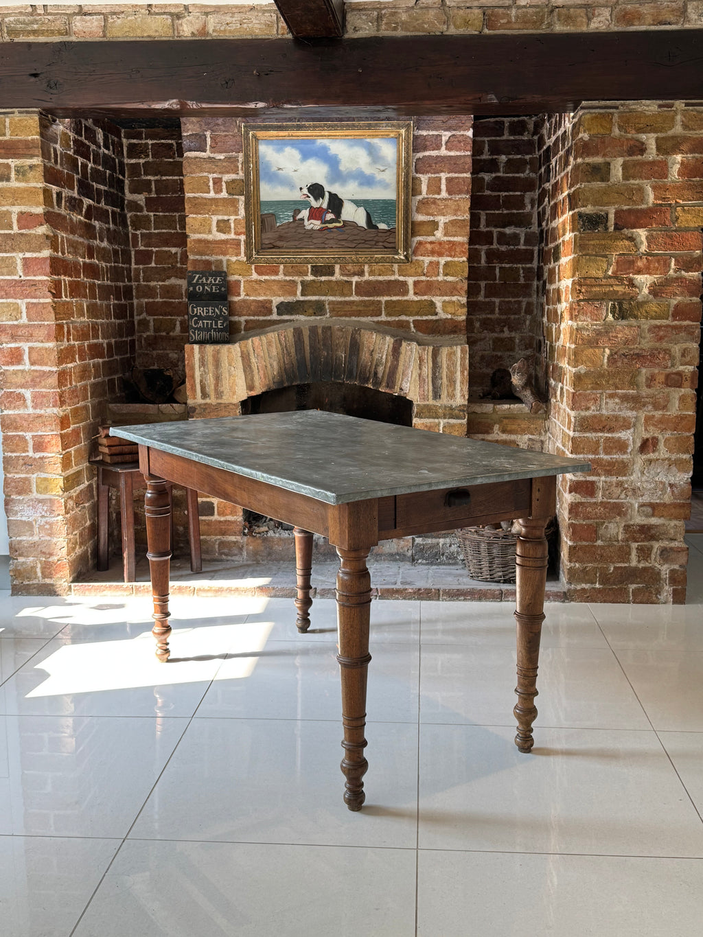 French walnut  zinc top prep table c. 1900