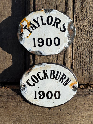 A pair of early 20th century port bin labels