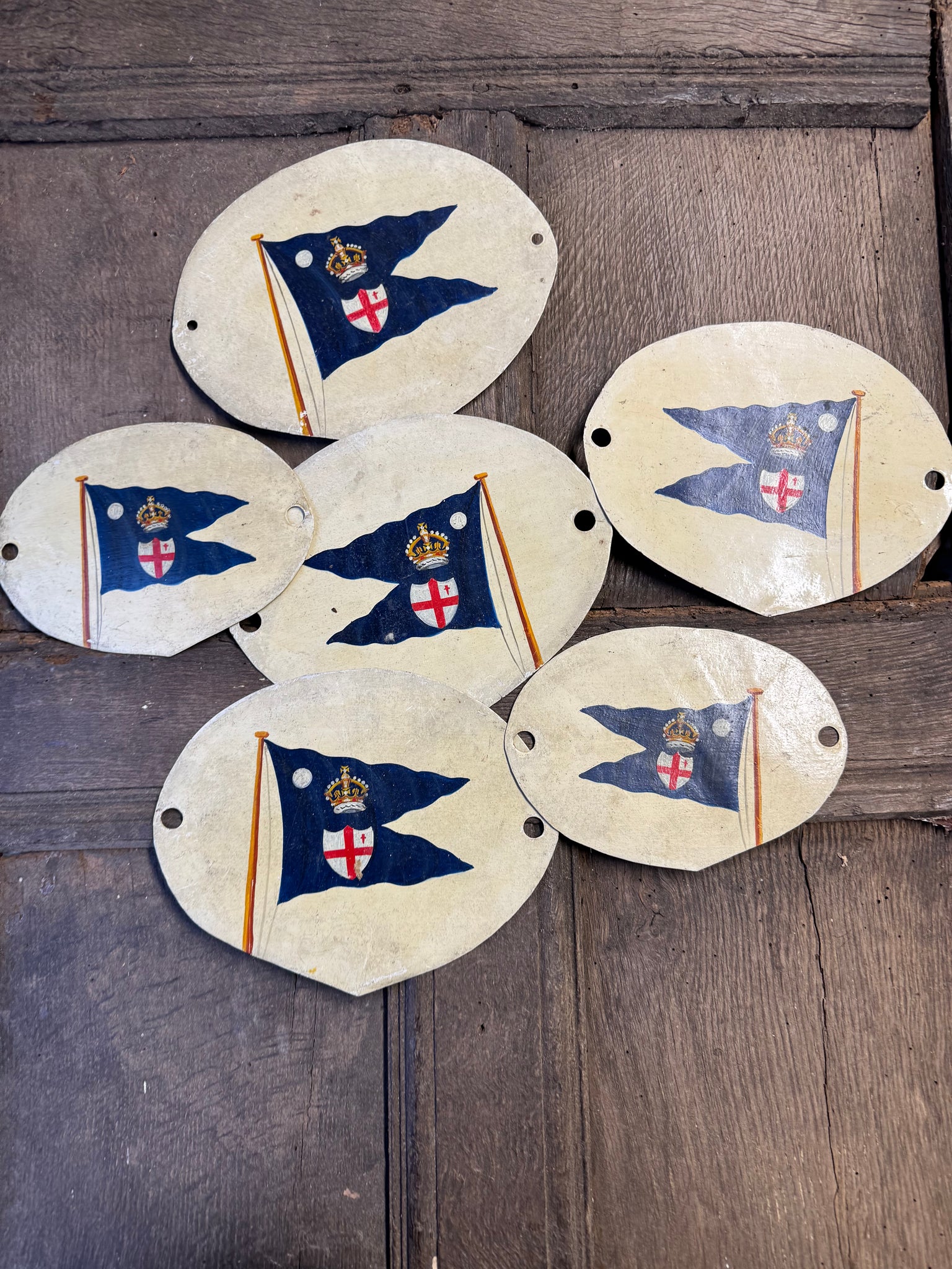 Set of 6 hand painted plaques for the Royal London Club c. 1930