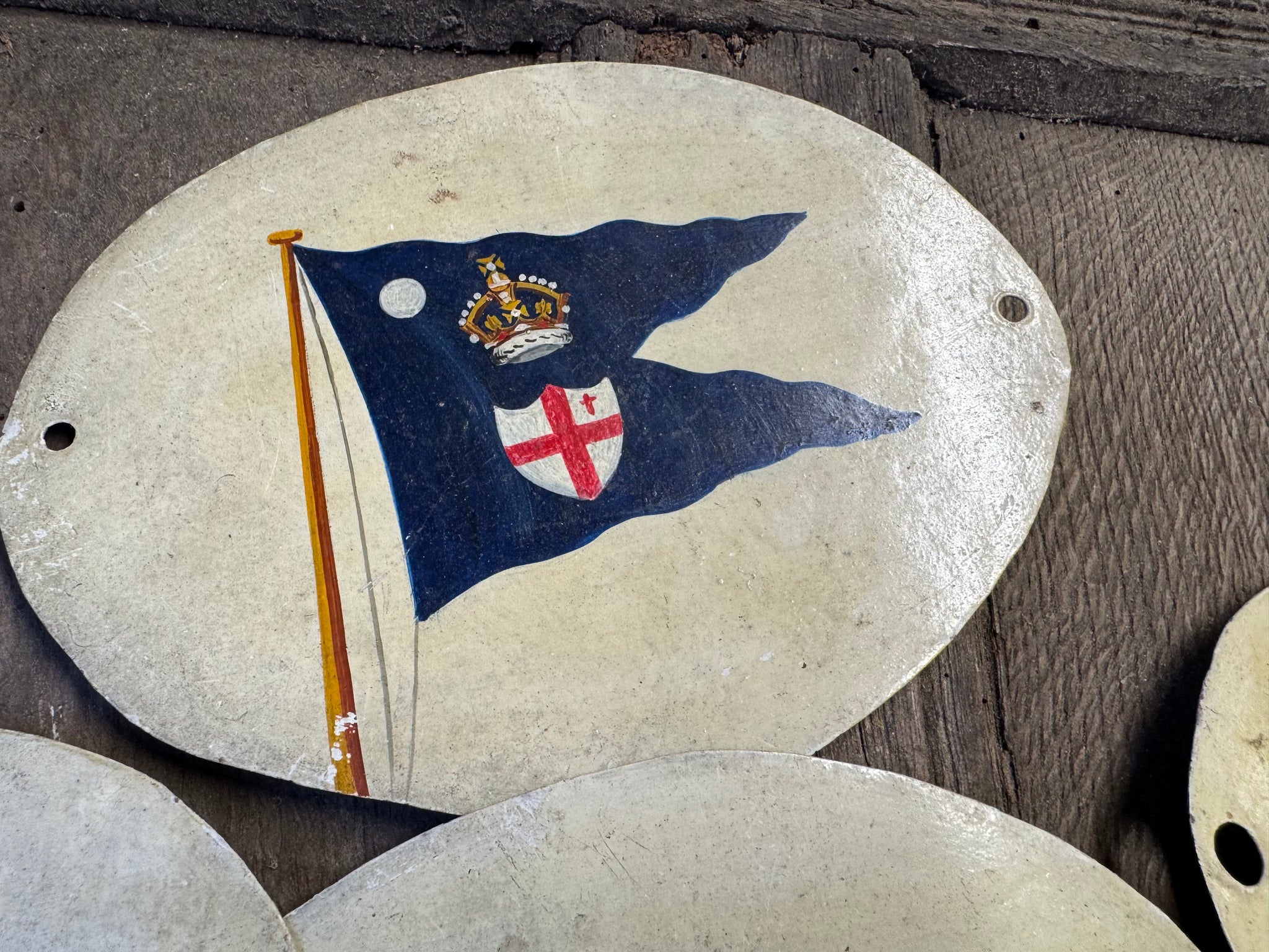 Set of 6 hand painted plaques for the Royal London Club c. 1930