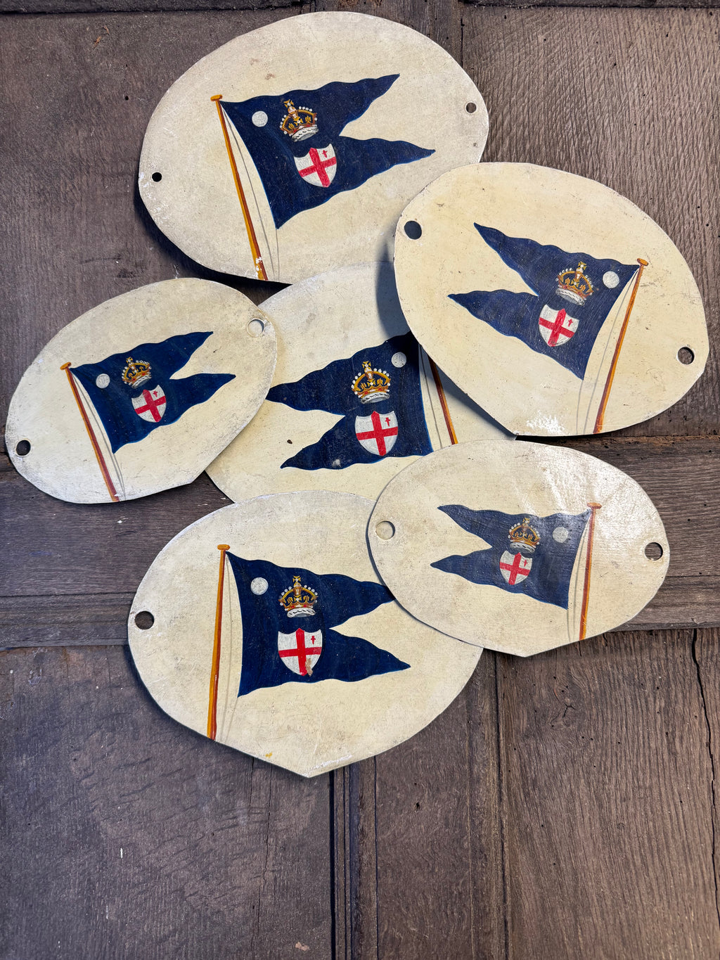 Set of 6 hand painted plaques for the Royal London Club c. 1930