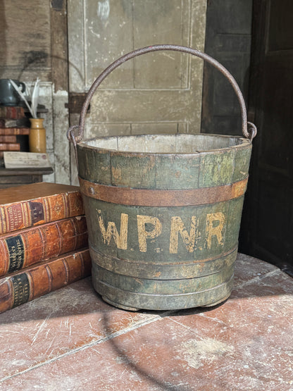 19th century coopered bucket in original blue paint