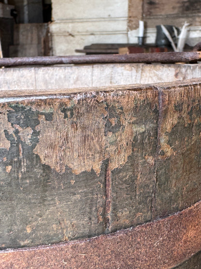 19th century coopered bucket in original blue paint