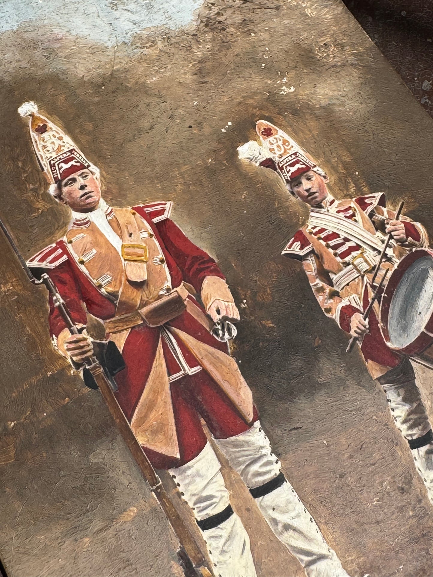 An unusual set of 4 early 20th century painted soldiers on panel