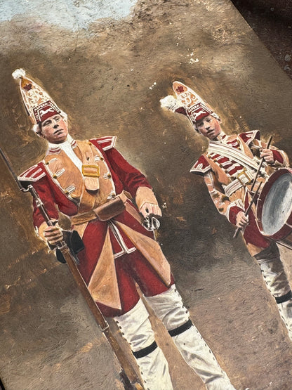An unusual set of 4 early 20th century painted soldiers on panel