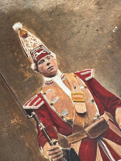 An unusual set of 4 early 20th century painted soldiers on panel