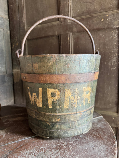 19th century coopered bucket in original blue paint