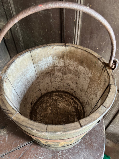 19th century coopered bucket in original blue paint