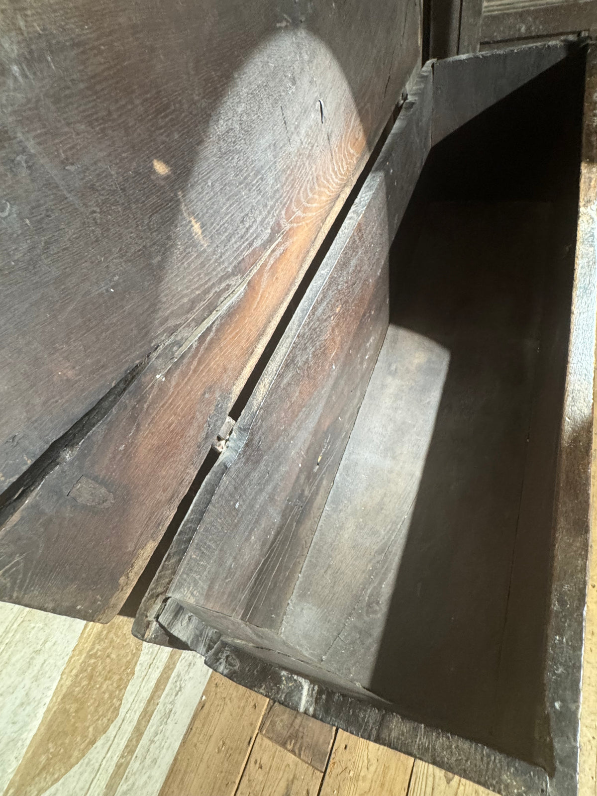 A substantial Elizabethan oak boarded chest by repute from Edinburgh Castle