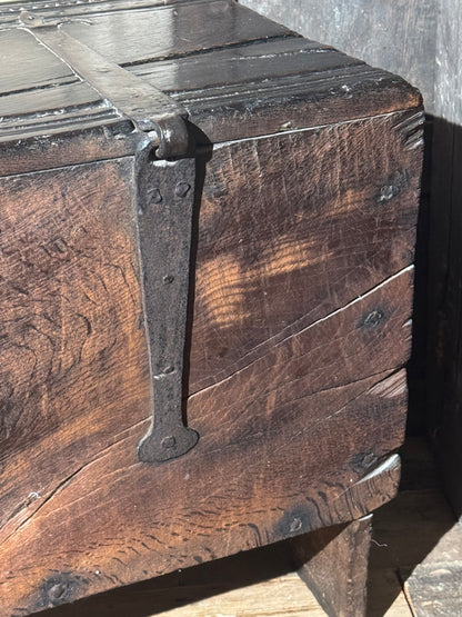 A substantial Elizabethan oak boarded chest by repute from Edinburgh Castle