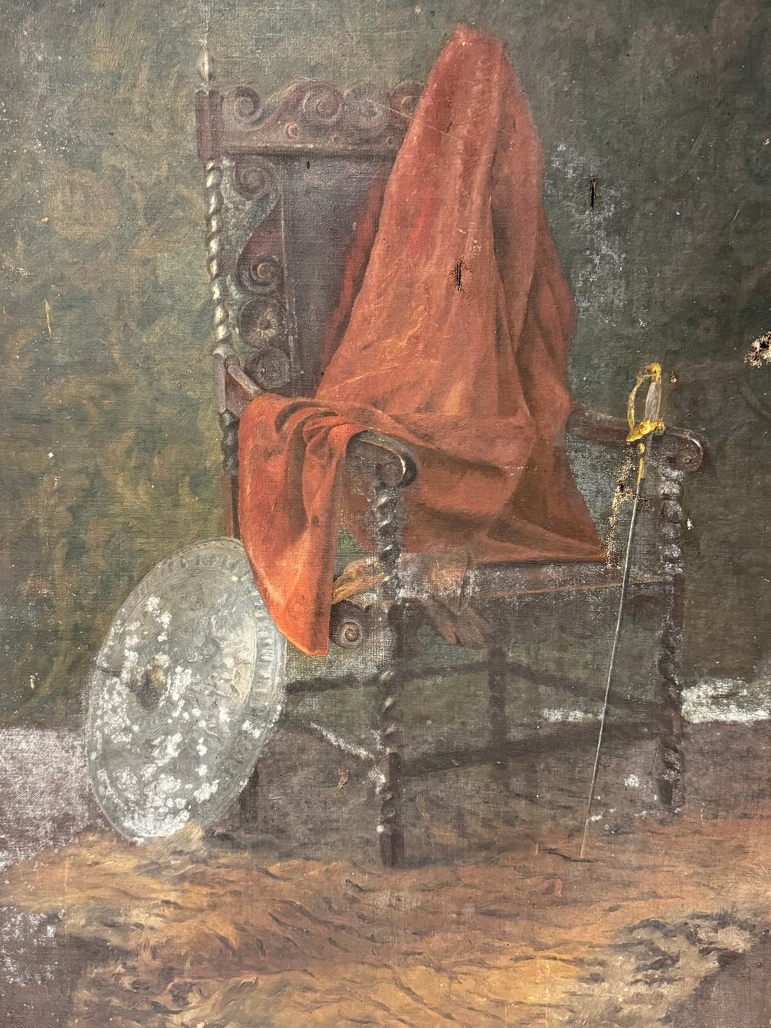 19th Century South Kensington Art School Still Life of  17th c style chair and sword