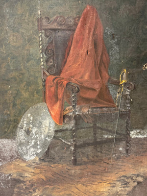 19th Century South Kensington Art School Still Life of  17th c style chair and sword