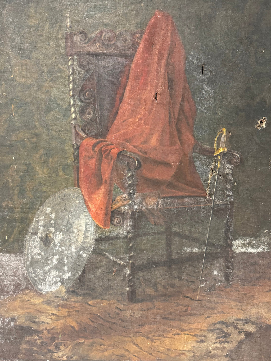 19th Century South Kensington Art School Still Life of  17th c style chair and sword