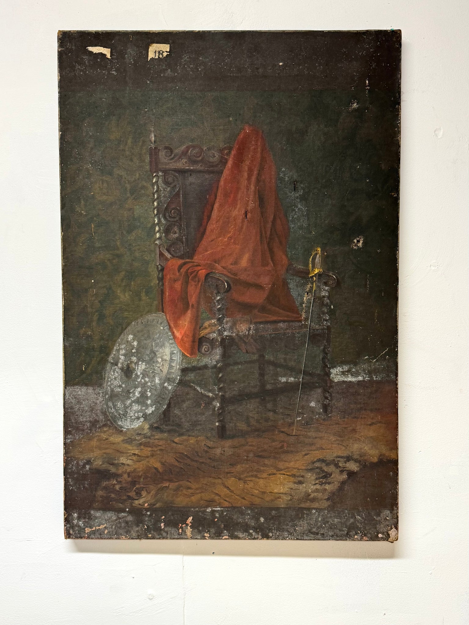19th Century South Kensington Art School Still Life of  17th c style chair and sword