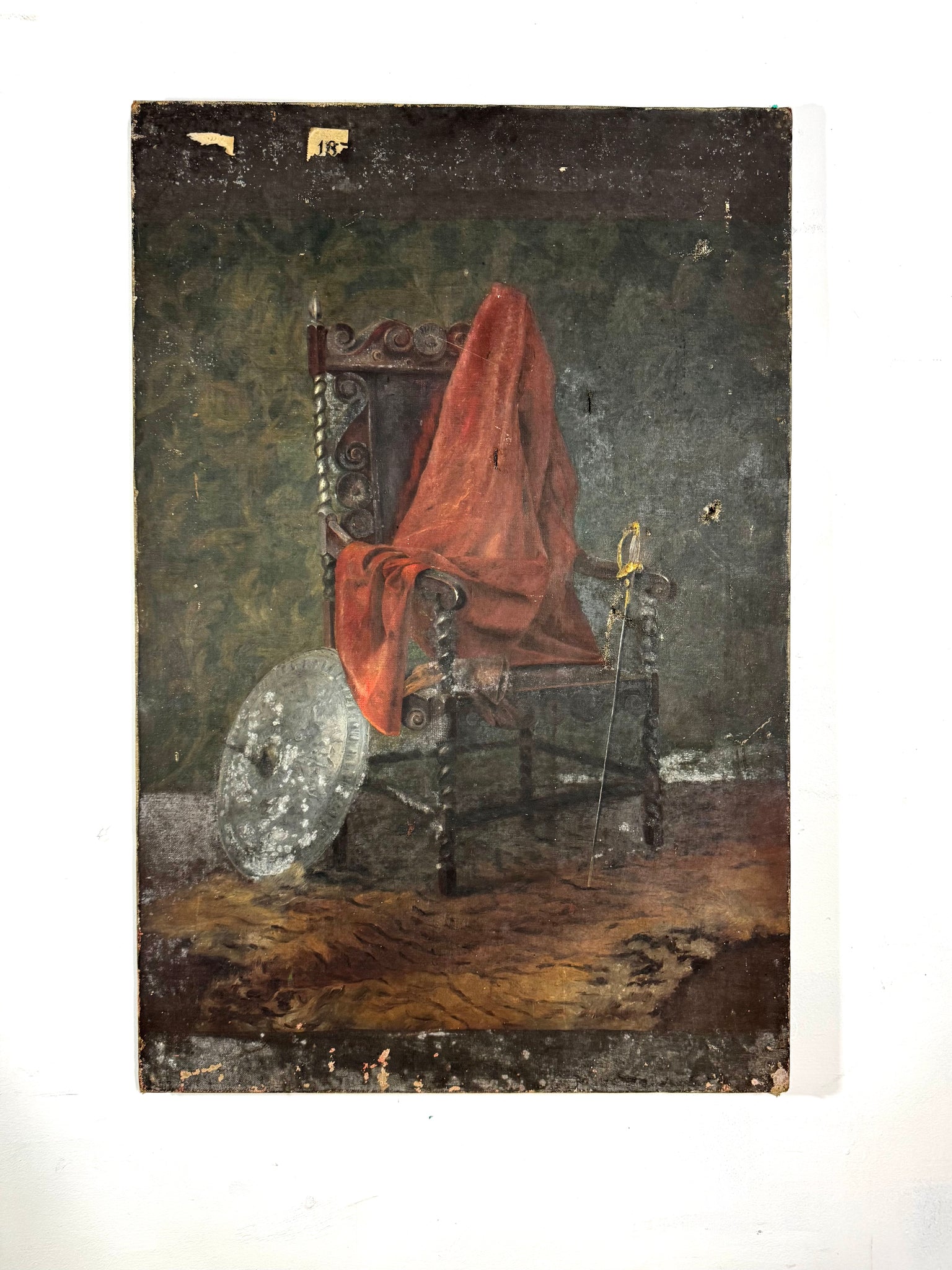 19th Century South Kensington Art School Still Life of  17th c style chair and sword