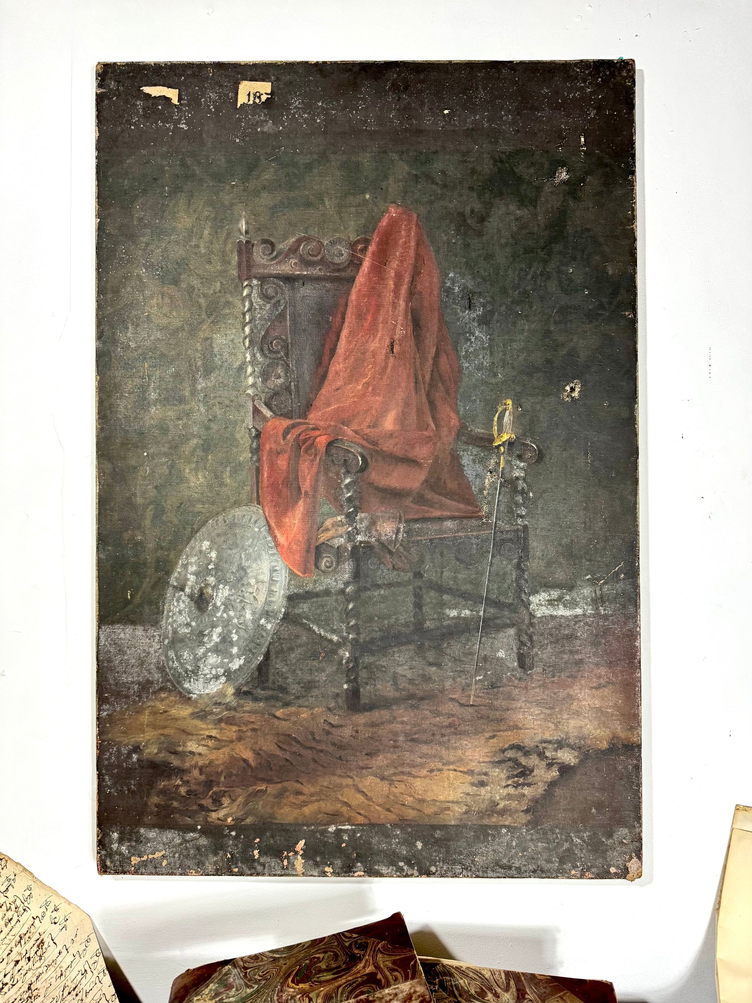 19th Century South Kensington Art School Still Life of  17th c style chair and sword