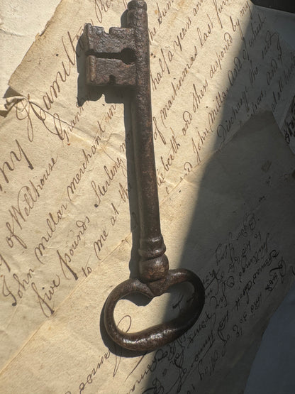 18th century hand forged wrought iron warded key