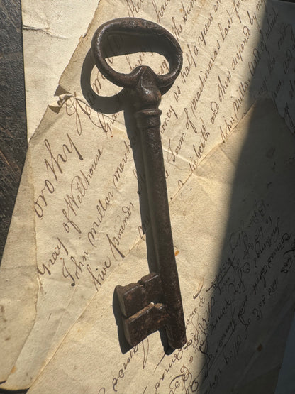 18th century hand forged wrought iron warded key