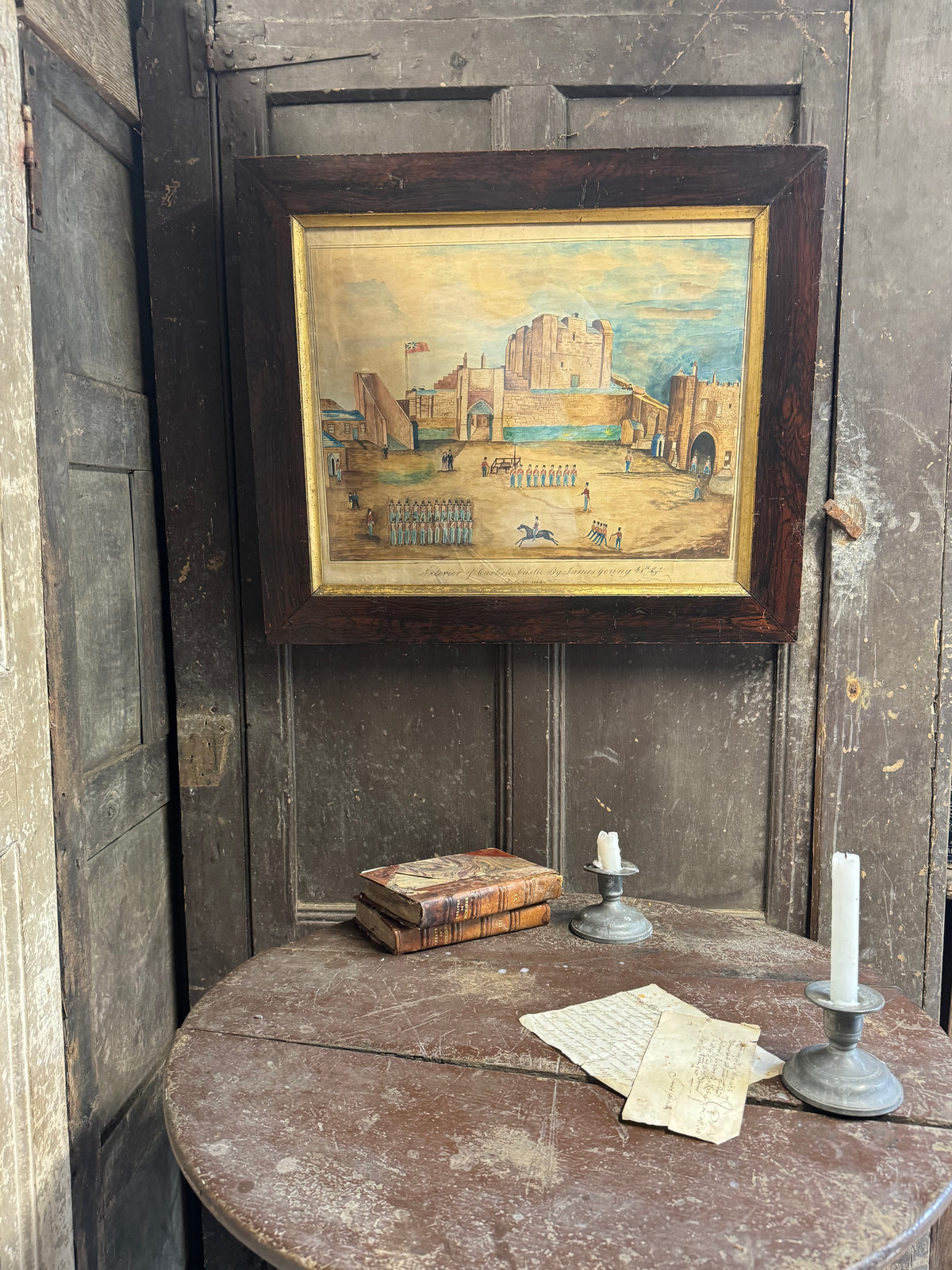 English Naïve School Military Watercolour by James Young of the 48th (Northamptonshire) Regiment of Foot - Carlisle Castle