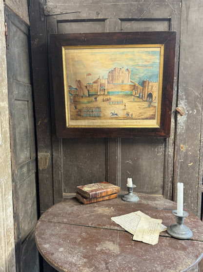 English Naïve School Military Watercolour by James Young of the 48th (Northamptonshire) Regiment of Foot - Carlisle Castle