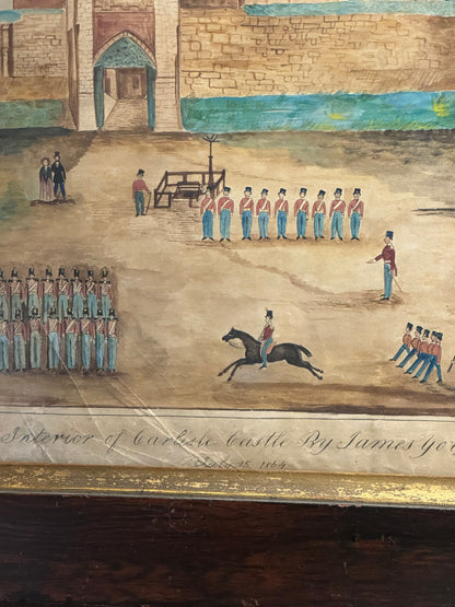 English Naïve School Military Watercolour by James Young of the 48th (Northamptonshire) Regiment of Foot - Carlisle Castle