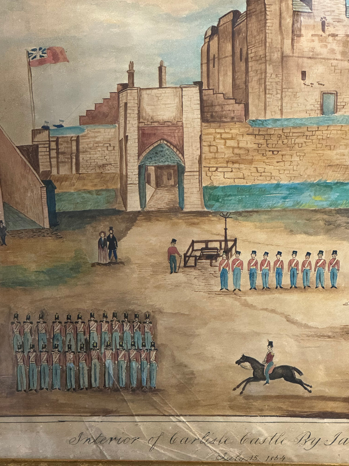 English Naïve School Military Watercolour by James Young of the 48th (Northamptonshire) Regiment of Foot - Carlisle Castle