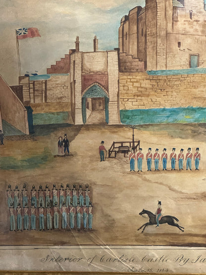 English Naïve School Military Watercolour by James Young of the 48th (Northamptonshire) Regiment of Foot - Carlisle Castle